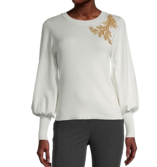 WORTHINGTON Polar Bear Crew Neck Long Balloon Sleeve Sweater